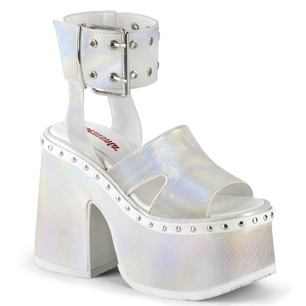 Demonia Women's Camel-102 Platform Sandals - White Hologram D5462-90US Clearance